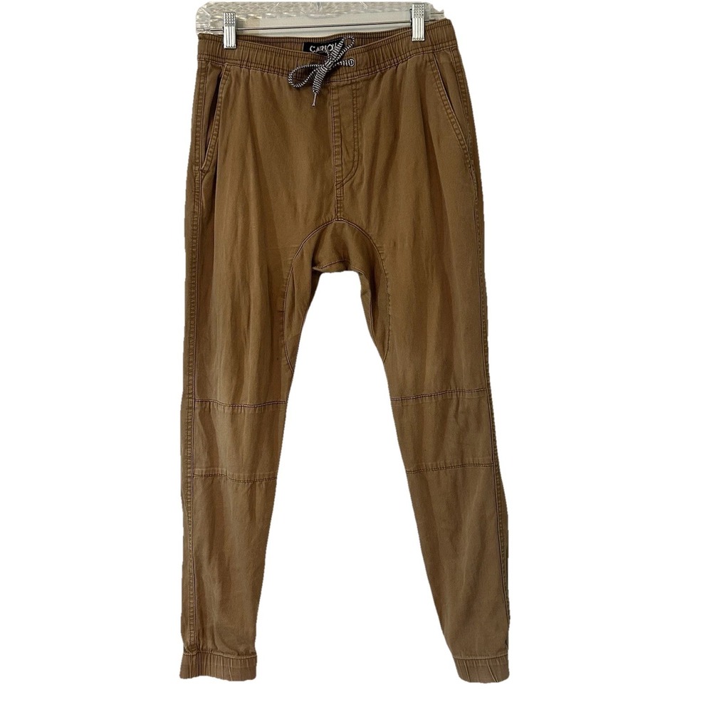 Carbon Freedom Flex Mens Small Khaki Brown Drop Crotch Jogger Pants Streetwear